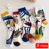 5 Pairs/Set Funny Socks Women Cute Middle Tube Socks Aesthetic Fun Socks Kawaii Cartoon Spring Summer Crew Socks