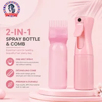 2-Pack Plastic Refillable Continuous Spray Bottles with Root Comb Applicator - Fine Mist Sprayer for Hairstyling Hair Dye Bottle
