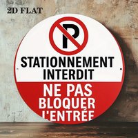 2D Metal Sign, French No Parking Sign, Vintage Traffic Warning Decor, Round Plate for Garage Office Shop Restaurant Bar Home