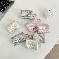 FTCY Cute Balletcore Heart Earphone Bag For Women PU Leather Bow Headphone Storage Bag Clutch Portable Mini Purse Key Chains