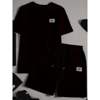 Men's Stylish Solid Pajama Set Short-Sleeve T-Shirt And Elastic Shorts Fashionable Sleepware And Loungewear Can Be Worn Outside