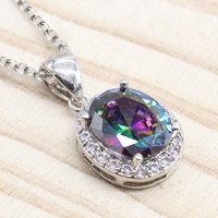 Huitan Multi-colored Oval Cubic Zirconia Pendent Necklace Women for Wedding Aesthetic Elegant Female Necklaces Party Jewelry