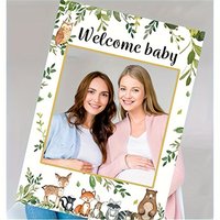Woodland Baby Shower Decorations-Welcome Baby Photo Booth Frame Boy & Girl Gender Neutral Forest Animal Decor for Showers