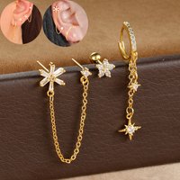 3PCS Stainless Steel Gold-plated Stud Earrings Set For Women Zircon Cartilage Piercing Earring Fashion Jewelry Pendientes Aretes