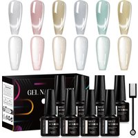 MEET ACROSS 6PCS/SET Cat Magnetic Gel Polish With Magnetic Stick And Box For Nails Semi Permanent Nail Art Gel Varnish Manicure