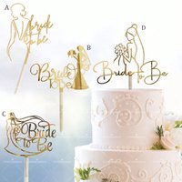 3pcs/6pcs Bride to Be Cake Topper Gold Acrylic Wedding Cake Decorations for Bridal Party Engagement Anniversary Cake Decor