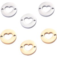 10pcs/lot Stainless Steel Round Heart Bracelet Necklace Charms DIY Jewelry Bangle Connector Accessory 2 Holes