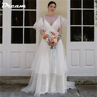 DREAM Customized Organza Short Butterfly Sleeves Wedding Dress A Line Tiered Skirt Backless Floor Length Bridal Gowns 2025