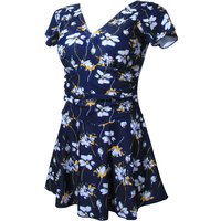 LERVANLA 2-in-1 Post-Mastectomy Regular Swimsuit Women l V-Neck Short Sleeve Ruched Covering Bathing Suit for Breast