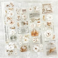 1Loop Creawithgaby Studio Vintage French Romance White Blooms Washi PET Tape DIY Card Making Scrapbooking Decorative Sticker