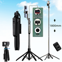 MEUYAG 1.8m Selfie Stick Extendable Wireless Bluetooth Remote Portable Smartphone Tripod Stand Mount For iOS Android Phone