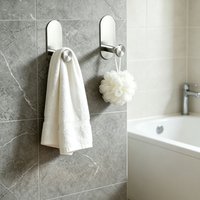 2pcs Of Silvery Self-Adhesive Hooks, No Drilling Required, Easy To Install, Modern Style, Suitable For Bathrooms, Kitchens