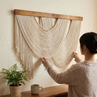 Wooden Bohemian Wall Decor Wall Art Hand-Woven Macrame Wall Hanging Cozy Handmade Aesthetic Wall Hanging Pendant Household