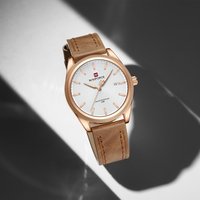 NAVIFORCE Men's 30m Water Standard Leather Strap Resistance Fashion Quartz Watch with Luminous Pointer Display for Boys Clocks