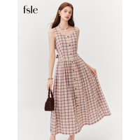 FSLE Women 2026 Summer New Arrival French Pastoral Plaid Sleeveless Slip Dress 99.8% Cotton Blend High Waisted Breathable Dress