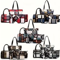 6pcs Women's Bag Sets Large Capacity Handbag Checkered Pattern Shoulder Bag With Simple Handbag Crossbody Bag Clutch Bag