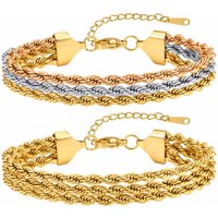 Fashion Triple Layer Twist Chain Bracelet for Women Stainless Steel Tricolor Stacking Bracelets Gold Plated Waterproof Jewelry