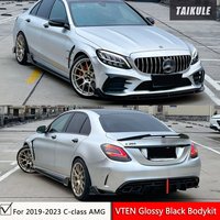 For 2019-2023 W205 C200 C260 C300 AMG Version Bodykit Glossy Black ABS VTEN Front Lip Side Skirt Rear Diffuser Tail Spoiler