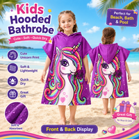 Flat Print Purple Unicorn Hooded Poncho Bath Towel Quick Dry Rainbow Beach Towel For Kids Adults Family Matching Swim Wrap