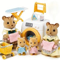 Dollhouse Furniture Set Family Squirrel Figures Mini Dolls Miniature Washing Machine Set Pretend Play Toys Birthdays Gifts