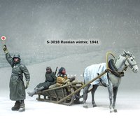 1/35 resin soldier model GK - Russian Winter (3 people, horse and sled) - unassembled and unpainted DIY kit 885R