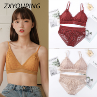 2PCS Sexy Lace Bra and Panty Set Push Up Seamless Bras Mid Waist Briefs Underwear Sets Sexy Underwear for Women