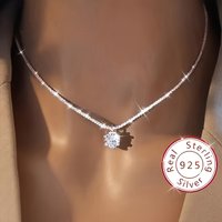 925 Sterling Silver Necklace Zircon Pendant Sparkling Necklace Clavicle Chain Women's Party Jewelry Gift