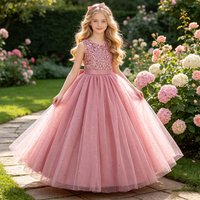 Summer Sequin Bridesmaids Party Dresses for Girls Elegant Bow Wedding Birthday Prom Girl Dress Gala Pageant Evening Kids Clothes