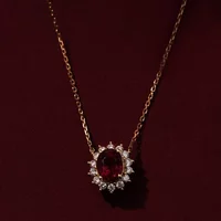 Trumium 925 Sterling Silver Ruby 18K Gold Plated Chain Necklace Garnet Red Pendent Cubic Zirconia Retro Style Necklace for Women