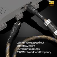 Hi-end Cat8 Ethernet Cable OCC Sterling Silver Plated Zinc Alloy Plug 40Gbps 2000MHz High Speed LAN Wire for Router Laptop