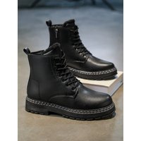 AliExpress NONE Men's Black Warm Thickened Snow Boots, Stylish British-Style Ankle Boots, 2025 Autumn & Winter New Outdoor Cycling Moto Boots