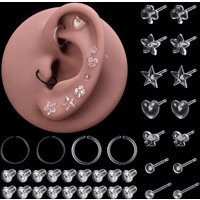 9 Pairs/Set Simple Casual Heart Star Resin Ear Stud Tragus Cartilage Helix Stud Earrings Kawaii Clear Style for Women