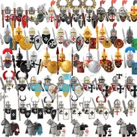 Medieval Holy Sepulchre Hospital Crusader Knight Shield Weapon Action Figure Heavy armor Soldier Building Block Kids Toys BR880