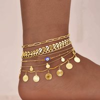 Vnox Charm Anklet For Women Girls,Stainless Steel Heart Round Accessories Gold Color Chain Anklet Bracket,Summer Beach Jewelry