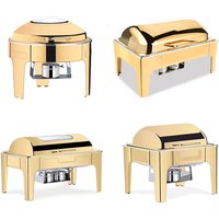 Party Catering Equipment Buffet Set Saving Round Roll Top Chafer Luxury Gold Fuel Food Warmer Chafing Dishes