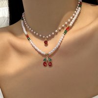 Cute Multi-layer Cherry Pendant Rice Beads Choker Necklace for Women Trendy Simple Strawberry Clavicle Chain Party Jewelry Gift