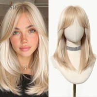 EASIHAIR – perruques synthétiques lisses blondes mi-longues pour femmes, cheveux blonds naturels avec frange, Cosplay quotidien résistant à la chaleur