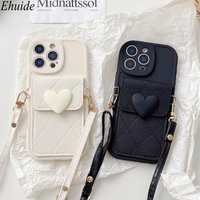 Love Case for iPhone 17 Pro Max Air 16 11 12 13 14 15 Plus Stand Strap Wallet Card Slot Crossbody Lanyard Rope Bag Soft Cover