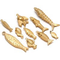 5pcs PVD Gold Stainless Steel 3D Solid Fish Charms for DIY Marine Jewelry Making Necklace Pendants Bracelet Earrings Supplies