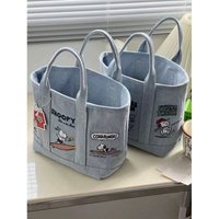 New YOUMA I Snoopy Bag Kawaii Girl Denim Print Fashion Versatile Canvas Handbag Embroidered Japanese Bento Bag