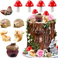 Woodland Animal Cake Toppers Woodland Mushroom Fairy Garden Decor Miniature Hedgehog Squirrel Figurines for Birthday Decorations