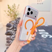 Luxury Colorful Striped Frame Magnetic Lanyard Shockproof Phone Case for iPhone 12 13 14 15 16 17 Pro Max Plus 17 Air Cover