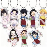 Anime Demon Slayer Cafe Waiter Q Version Acrylic Keychain Cartoon Cute Mitsuri Kanroji Tanjiro Kamado Shinobu Kocho Pendant Gift