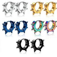 4x9mm Hypoallergenic Stainless Steel Punk Spike Lined Huggie Hoop Piercing Hoop Earrings for Men Women