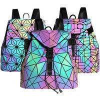 Fashion Luminous Women backpack Drawstring folding backpack Triangle Sequin Backpack for Reflective strip Female student bag