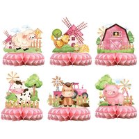 6pcs Farm Animals Honeycomb Centerpieces Farm Themed Cake Balls Table Toppers Barn Party Supplies 3D Table Decor for Farm Animal