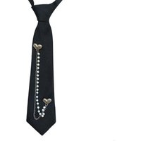 Fashionable Heart Pearls Beads Chain Campus Black Necktie Aesthetic Punk Adjustable Pre Tied Tie for School and Parties
