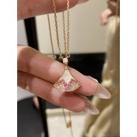 Valentine's Day Gift White Mother-of-Pearl Diamond Skirt Necklace 18K Gold Pure Silver Fan Shape Women's Fashion Jewelry