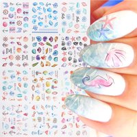 Autocollants d'eau en coquillage de mer pour Nail Art, 12 modèles, curseurs colorés en forme d'étoile de mer, décalcomanies à thème océan d'été, décorations pour Nail Art