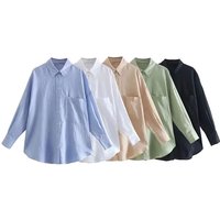 Women Fashion With Pocket Oversized Shirts Vintage Long Sleeve Button-up Female Blouses Blusas Chic Tops